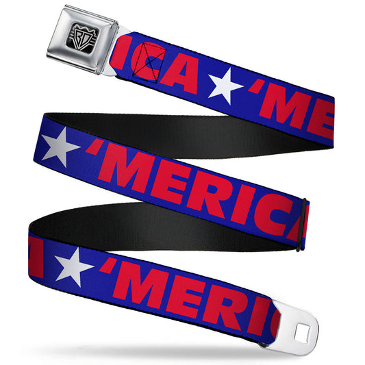 BD Wings Logo CLOSE-UP Full Color Black Silver Seatbelt Belt - 'MERICA/Star Blue/Red/White Webbing - Buckle-Down - Flyclothing LLC