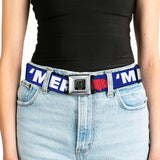 BD Wings Logo CLOSE-UP Full Color Black Silver Seatbelt Belt - 'MERICA/USA Silhouette Blue/White/Red Webbing - Buckle-Down - Flyclothing LLC