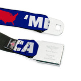 BD Wings Logo CLOSE-UP Full Color Black Silver Seatbelt Belt - 'MERICA/USA Silhouette Blue/White/Red Webbing - Buckle-Down - Flyclothing LLC