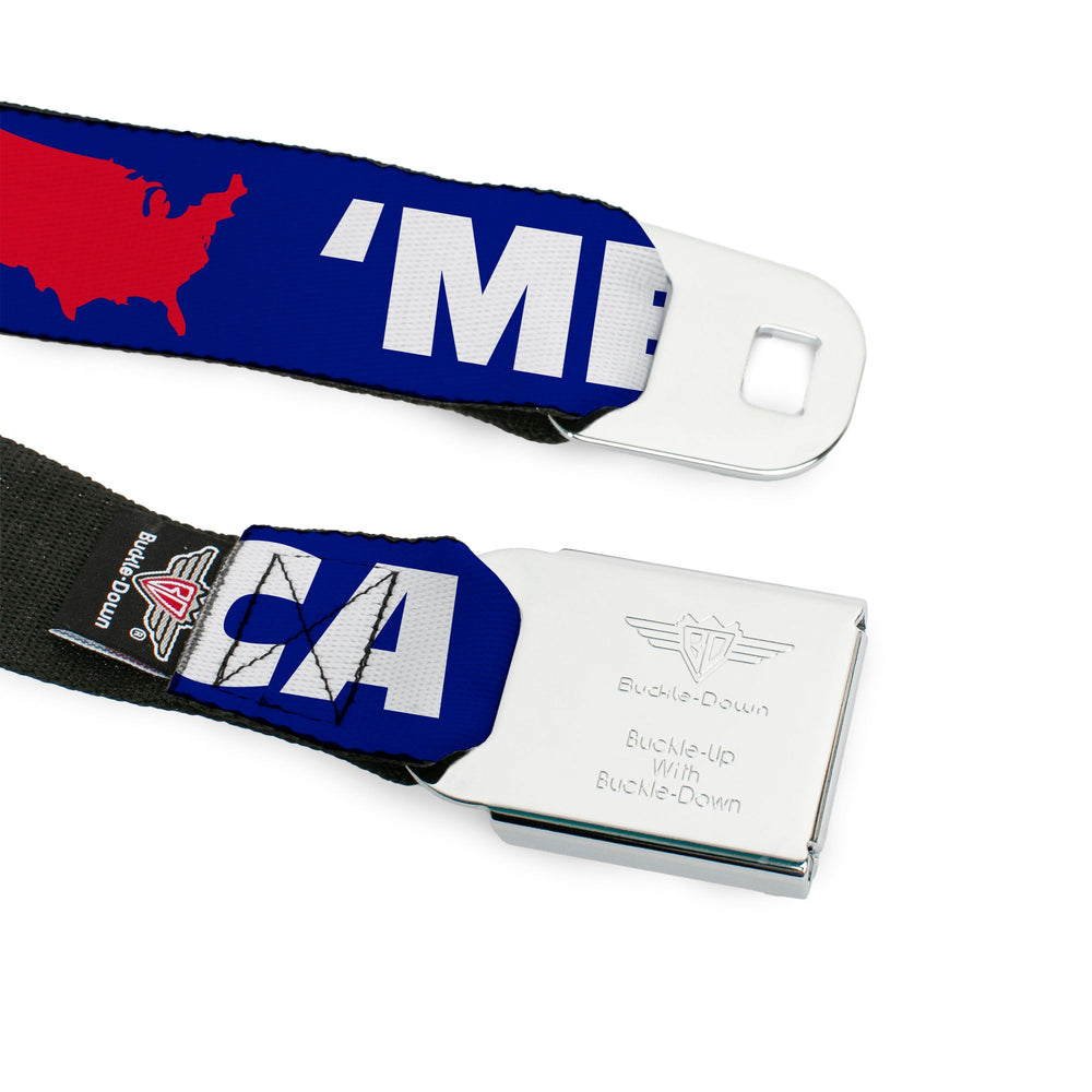 BD Wings Logo CLOSE-UP Full Color Black Silver Seatbelt Belt - 'MERICA/USA Silhouette Blue/White/Red Webbing - Buckle-Down - Flyclothing LLC