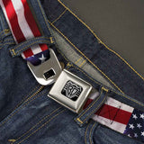 BD Wings Logo CLOSE-UP Full Color Black Silver Seatbelt Belt - American Flag Vivid CLOSE-UP Webbing