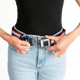 BD Wings Logo CLOSE-UP Full Color Black Silver Seatbelt Belt - American Flag Vivid CLOSE-UP Webbing