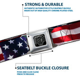 BD Wings Logo CLOSE-UP Full Color Black Silver Seatbelt Belt - American Flag Vivid CLOSE-UP Webbing