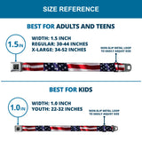 BD Wings Logo CLOSE-UP Full Color Black Silver Seatbelt Belt - American Flag Vivid CLOSE-UP Webbing
