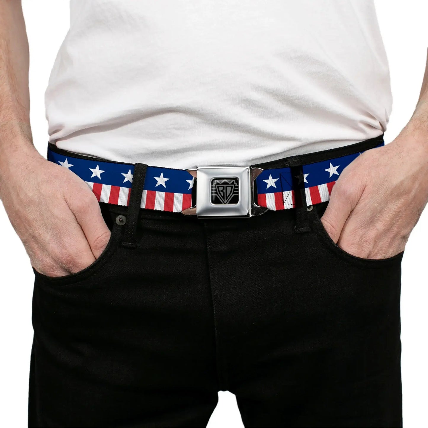 USA Stars & Stripes 2 Seatbelt Belt – World Cup 2026 Edition (Blue/White/Red/White) - Buckle-Down - Flyclothing LLC