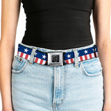 BD Wings Logo CLOSE-UP Full Color Black Silver Seatbelt Belt - Americana Stars & Stripes2 Blue/White/Red/White Webbing - Buckle-Down - Flyclothing LLC