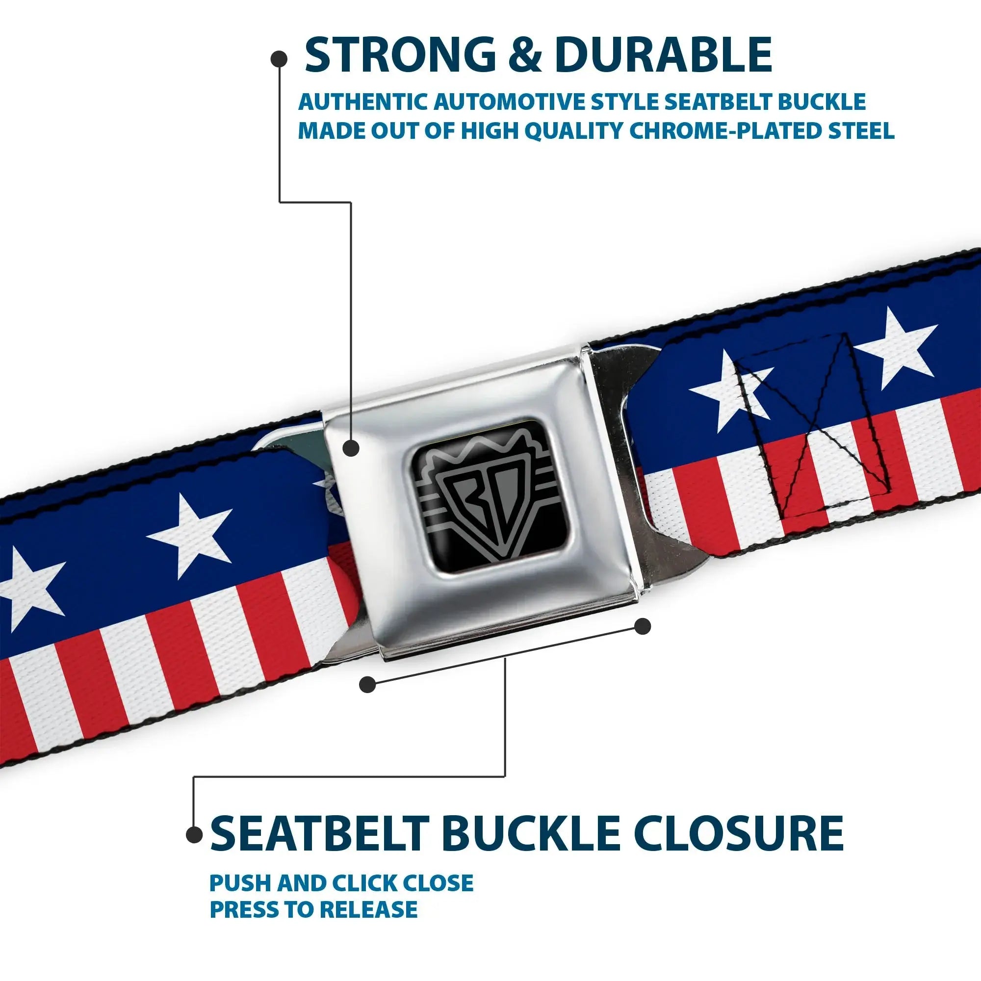 USA Stars & Stripes 2 Seatbelt Belt – World Cup 2026 Edition (Blue/White/Red/White) - Buckle-Down - Flyclothing LLC
