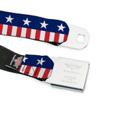 BD Wings Logo CLOSE-UP Full Color Black Silver Seatbelt Belt - Americana Stars & Stripes2 Blue/White/Red/White Webbing - Buckle-Down - Flyclothing LLC