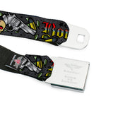 BD Wings Logo CLOSE-UP Full Color Black Silver Seatbelt Belt - Born to Raise Hell Gray Webbing - Buckle-Down - Flyclothing LLC