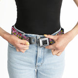 BD Wings Logo CLOSE-UP Full Color Black Silver Seatbelt Belt - Born to Raise Hell Pink Webbing - Buckle-Down - Flyclothing LLC
