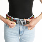 BD Wings Logo CLOSE-UP Full Color Black Silver Seatbelt Belt - Born to Raise Hell Red Webbing - Buckle-Down - Flyclothing LLC