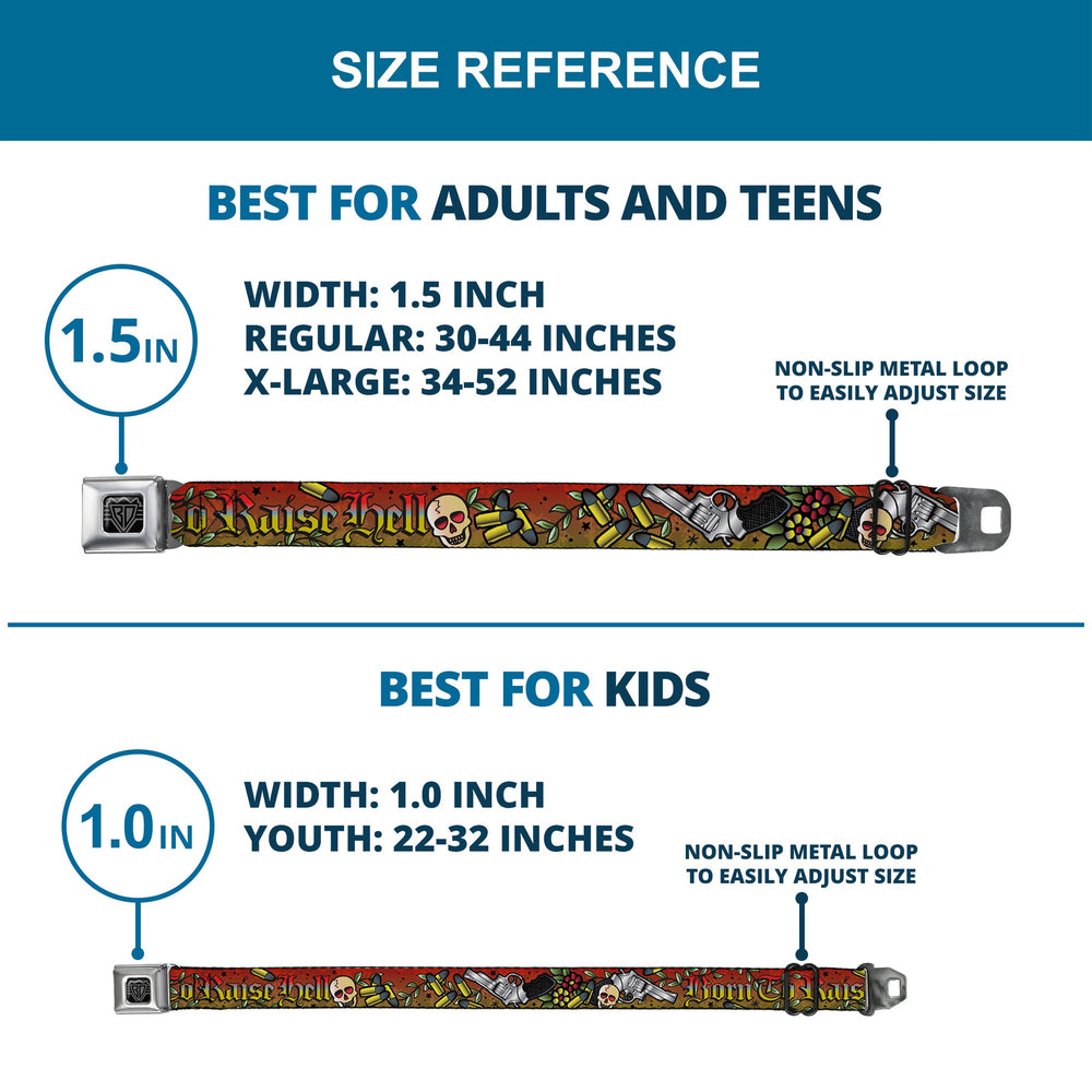 BD Wings Logo CLOSE-UP Full Color Black Silver Seatbelt Belt - Born to Raise Hell Red Webbing - Buckle-Down - Flyclothing LLC