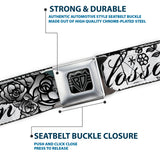 BD Wings Logo CLOSE-UP Full Color Black Silver Seatbelt Belt - Born to Blossom Black/White Webbing - Buckle-Down - Flyclothing LLC