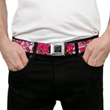 BD Wings Logo CLOSE-UP Full Color Black Silver Seatbelt Belt - Born to Blossom CLOSE-UP White Webbing - Buckle-Down - Flyclothing LLC