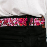 BD Wings Logo CLOSE-UP Full Color Black Silver Seatbelt Belt - Born to Blossom CLOSE-UP White Webbing - Buckle-Down - Flyclothing LLC