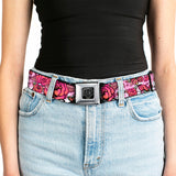 BD Wings Logo CLOSE-UP Full Color Black Silver Seatbelt Belt - Born to Blossom CLOSE-UP White Webbing - Buckle-Down - Flyclothing LLC