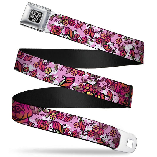 BD Wings Logo CLOSE-UP Full Color Black Silver Seatbelt Belt - Born to Blossom CLOSE-UP White Webbing - Buckle-Down - Flyclothing LLC
