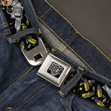 BD Wings Logo CLOSE-UP Full Color Black Silver Seatbelt Belt - Born to Raise Hell CLOSE-UP Black Webbing - Buckle-Down - Flyclothing LLC