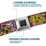 BD Wings Logo CLOSE-UP Full Color Black Silver Seatbelt Belt - Born to Raise Hell CLOSE-UP Pink Webbing - Buckle-Down - Flyclothing LLC