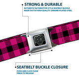 BD Wings Logo CLOSE-UP Full Color Black Silver Seatbelt Belt - Buffalo Plaid Black/Fuchsia Webbing - Buckle-Down - Flyclothing LLC