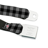 BD Wings Logo CLOSE-UP Full Color Black Silver Seatbelt Belt - Buffalo Plaid Black/Gray Webbing - Buckle-Down - Flyclothing LLC