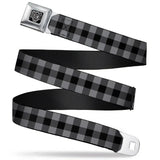 BD Wings Logo CLOSE-UP Full Color Black Silver Seatbelt Belt - Buffalo Plaid Black/Gray Webbing - Buckle-Down - Flyclothing LLC