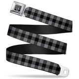 BD Wings Logo CLOSE-UP Full Color Black Silver Seatbelt Belt - Buffalo Plaid Black/Gray Webbing - Buckle-Down - Flyclothing LLC
