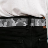 BD Wings Logo CLOSE-UP Full Color Black Silver Seatbelt Belt - Camo White Webbing