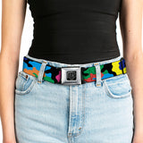 BD Wings Logo CLOSE-UP Full Color Black Silver Seatbelt Belt - Camo Multi Neon Webbing