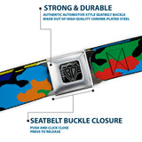 BD Wings Logo CLOSE-UP Full Color Black Silver Seatbelt Belt - Camo Multi Neon Webbing