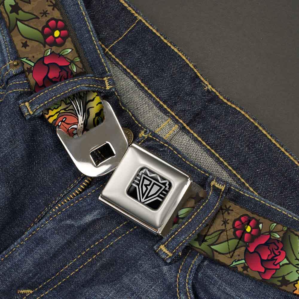 BD Wings Logo CLOSE-UP Full Color Black Silver Seatbelt Belt - Death Before Dishonor Olive Webbing - Buckle-Down - Flyclothing LLC