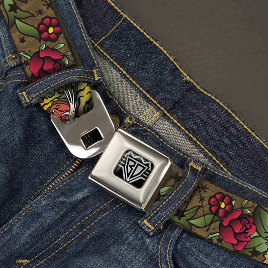 BD Wings Logo CLOSE-UP Full Color Black Silver Seatbelt Belt - Death Before Dishonor Olive Webbing - Buckle-Down - Flyclothing LLC