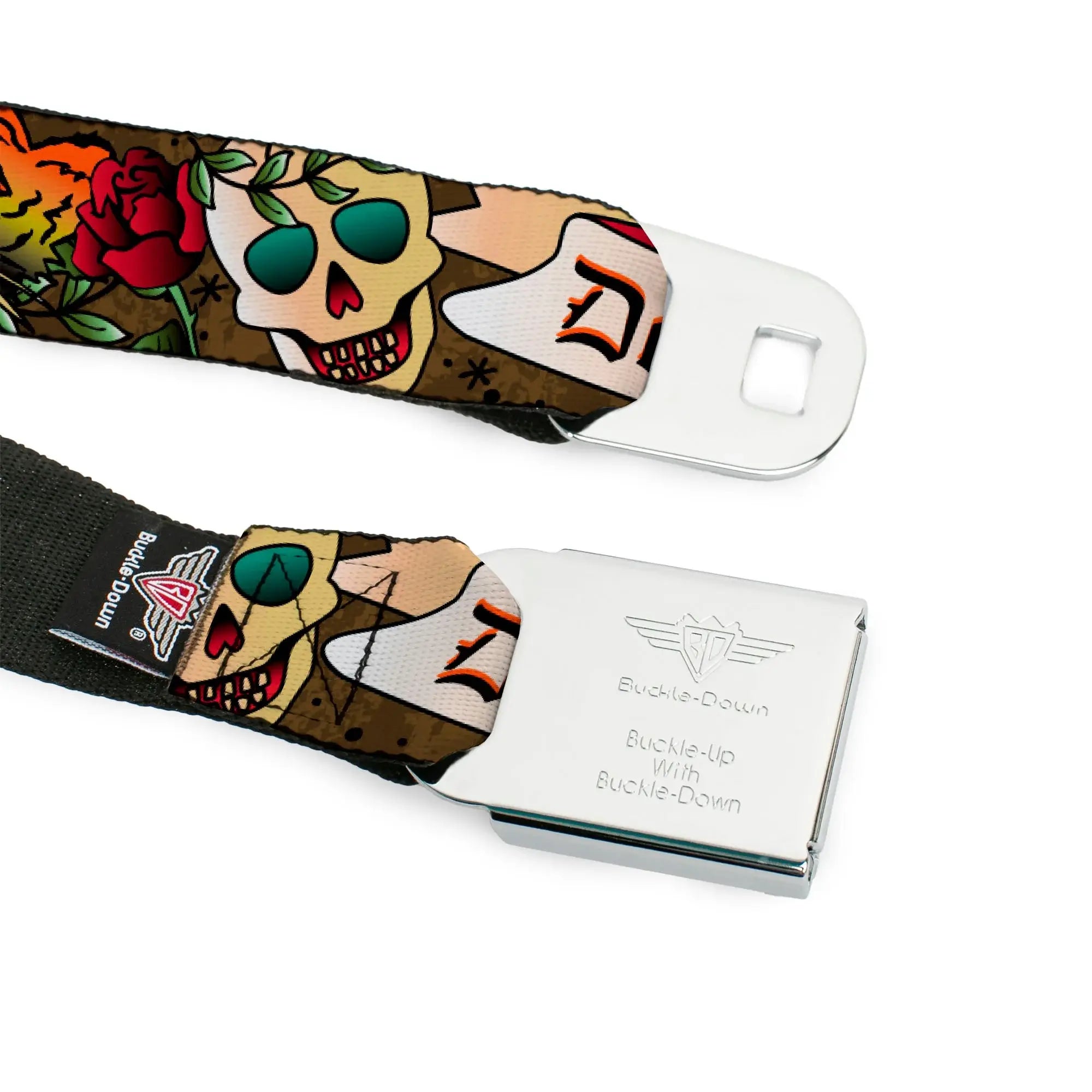 BD Wings Logo CLOSE-UP Full Color Black Silver Seatbelt Belt - Death Before Dishonor Olive Webbing - Buckle-Down - Flyclothing LLC