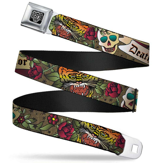 BD Wings Logo CLOSE-UP Full Color Black Silver Seatbelt Belt - Death Before Dishonor Olive Webbing - Buckle-Down - Flyclothing LLC