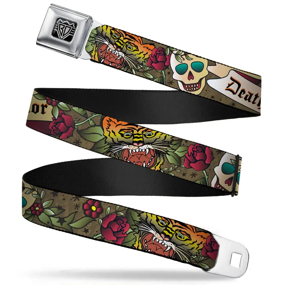 BD Wings Logo CLOSE-UP Full Color Black Silver Seatbelt Belt - Death Before Dishonor Olive Webbing - Buckle-Down - Flyclothing LLC