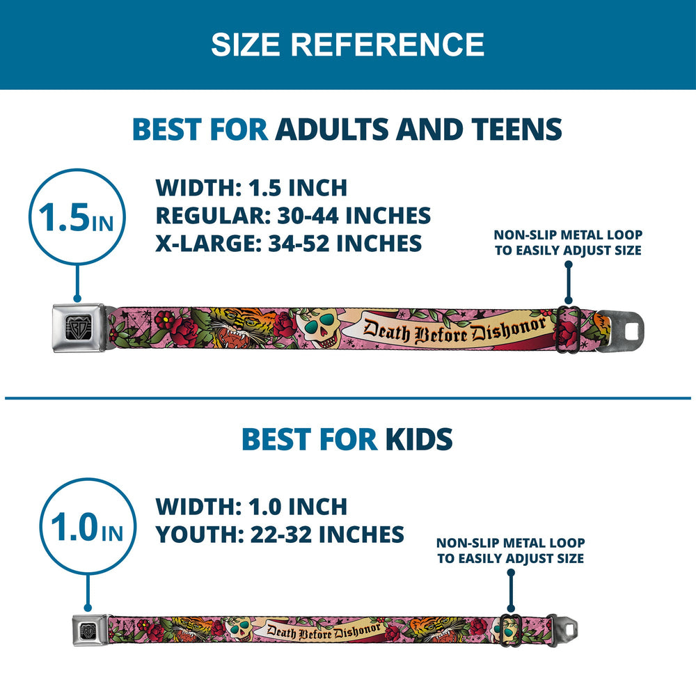 BD Wings Logo CLOSE-UP Full Color Black Silver Seatbelt Belt - Death Before Dishonor Pink Webbing - Buckle-Down - Flyclothing LLC