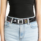 BD Wings Logo CLOSE-UP Full Color Black Silver Seatbelt Belt - Dead Men Tell No Tales Gray Webbing - Buckle-Down - Flyclothing LLC