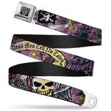 BD Wings Logo CLOSE-UP Full Color Black Silver Seatbelt Belt - Dead Men Tell No Tales Pink Webbing - Buckle-Down - Flyclothing LLC
