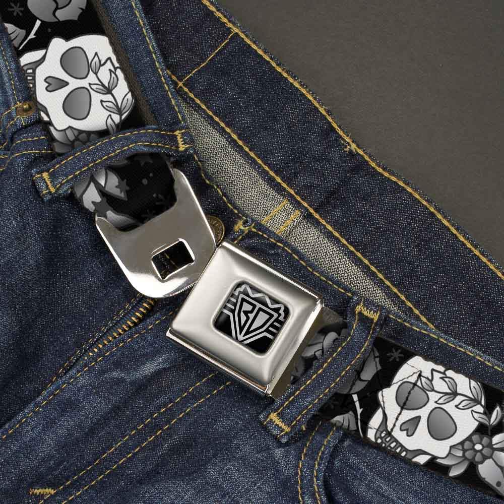BD Wings Logo CLOSE-UP Full Color Black Silver Seatbelt Belt - Death Before Dishonor Black/White Webbing - Buckle-Down - Flyclothing LLC