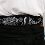 BD Wings Logo CLOSE-UP Full Color Black Silver Seatbelt Belt - Death Before Dishonor Black/White Webbing - Buckle-Down - Flyclothing LLC