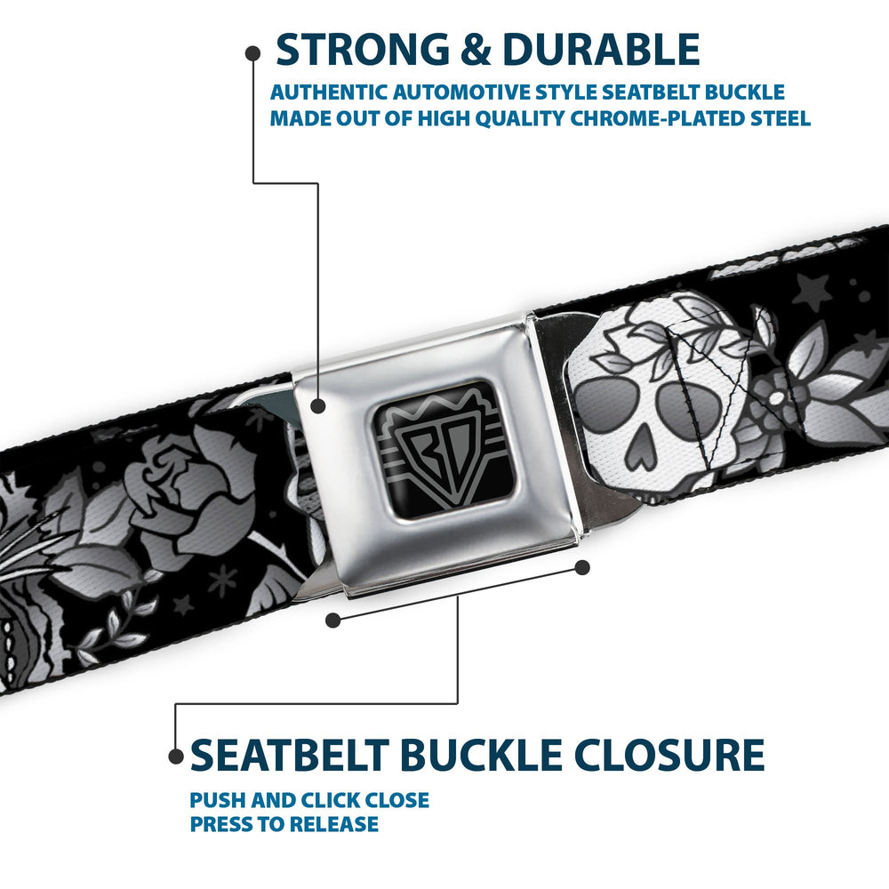 BD Wings Logo CLOSE-UP Full Color Black Silver Seatbelt Belt - Death Before Dishonor Black/White Webbing - Buckle-Down - Flyclothing LLC