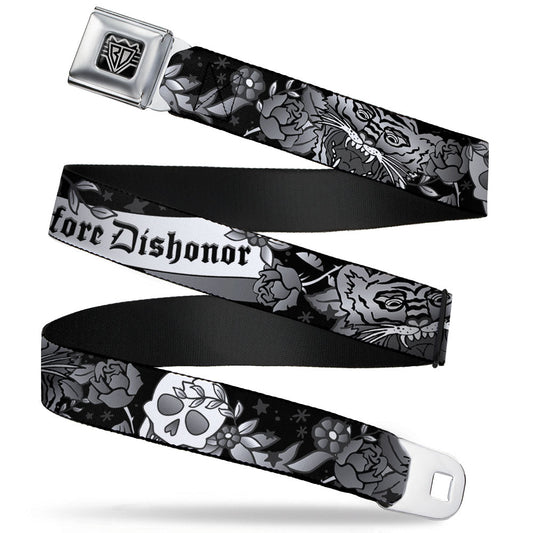 BD Wings Logo CLOSE-UP Full Color Black Silver Seatbelt Belt - Death Before Dishonor Black/White Webbing - Buckle-Down - Flyclothing LLC