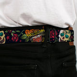 BD Wings Logo CLOSE-UP Full Color Black Silver Seatbelt Belt - Death Before Dishonor CLOSE-UP Black Webbing - Buckle-Down - Flyclothing LLC