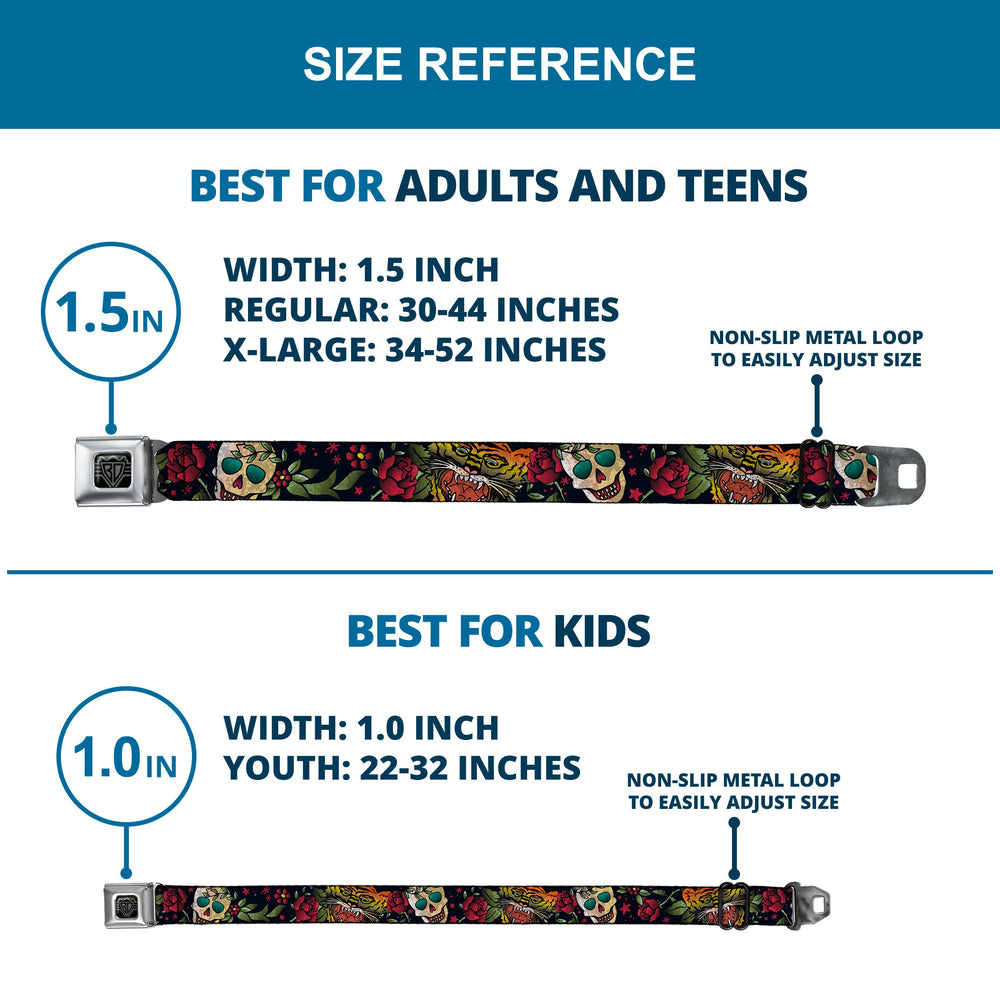 BD Wings Logo CLOSE-UP Full Color Black Silver Seatbelt Belt - Death Before Dishonor CLOSE-UP Black Webbing - Buckle-Down - Flyclothing LLC