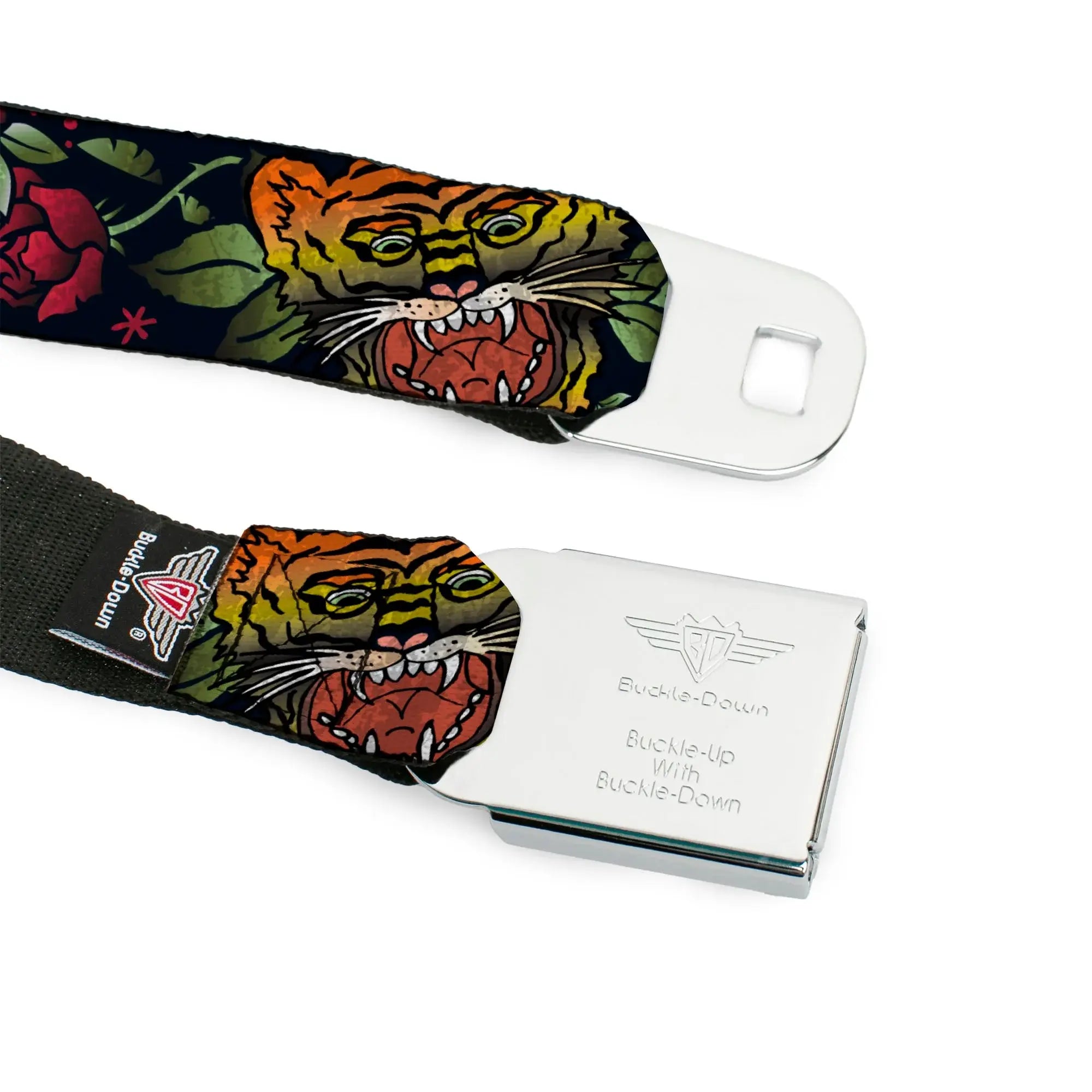 BD Wings Logo CLOSE-UP Full Color Black Silver Seatbelt Belt - Death Before Dishonor CLOSE-UP Black Webbing - Buckle-Down - Flyclothing LLC
