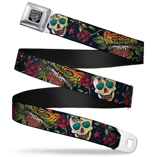 BD Wings Logo CLOSE-UP Full Color Black Silver Seatbelt Belt - Death Before Dishonor CLOSE-UP Black Webbing - Buckle-Down - Flyclothing LLC
