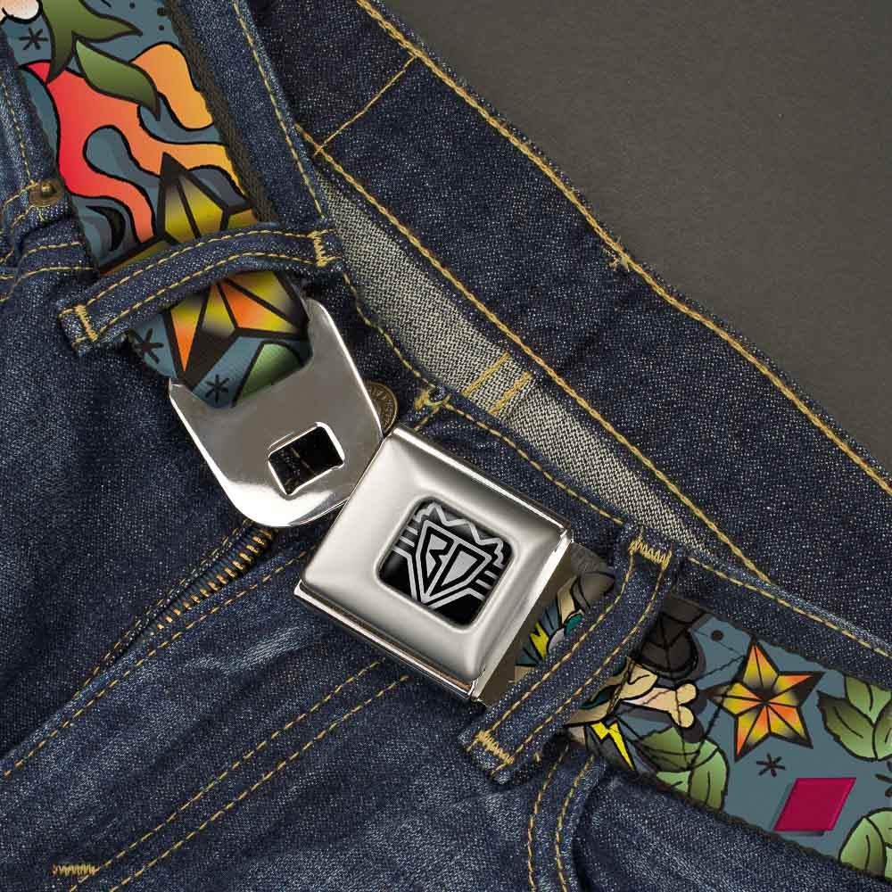 BD Wings Logo CLOSE-UP Full Color Black Silver Seatbelt Belt - Death or Glory CLOSE-UP Gray Webbing - Buckle-Down - Flyclothing LLC
