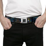 BD Wings Logo CLOSE-UP Full Color Black Silver Seatbelt Belt - Dead Men Tell No Tales CLOSE-UP Turquoise Webbing - Buckle-Down - Flyclothing LLC