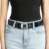 BD Wings Logo CLOSE-UP Full Color Black Silver Seatbelt Belt - Dead Men Tell No Tales CLOSE-UP Turquoise Webbing - Buckle-Down - Flyclothing LLC