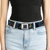 BD Wings Logo CLOSE-UP Full Color Black Silver Seatbelt Belt - Dead Men Tell No Tales CLOSE-UP Turquoise Webbing - Buckle-Down - Flyclothing LLC